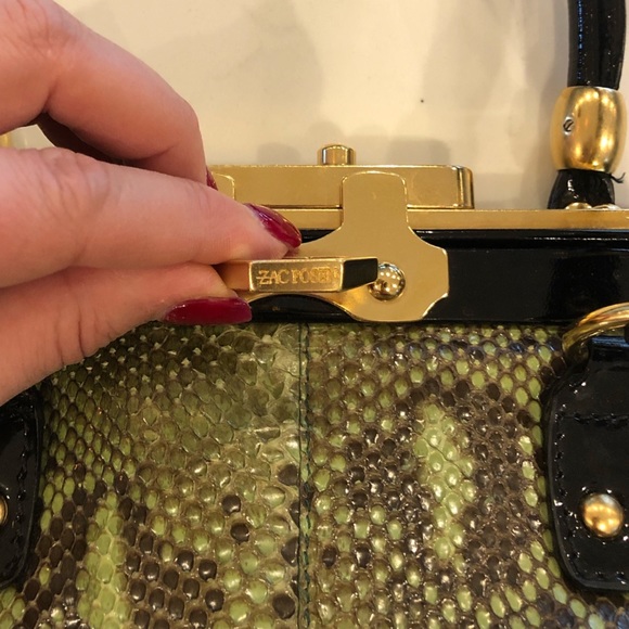 Zac Posen Aurora Green Snakeskin Gold Hardware Doctor Satchel Handbag Purse - Picture 6 of 16